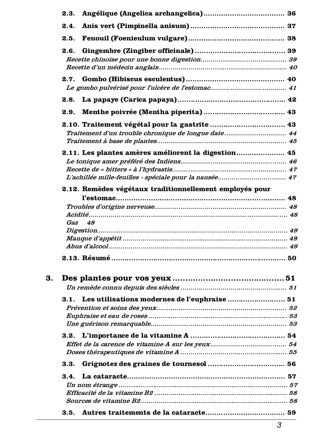 Deuxième page du sommaire de l'ebook